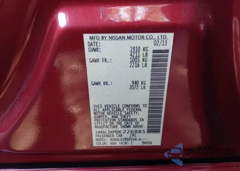 2013 Nissan Altima 2.5 Sl из США, поврежденный, VIN 1N4AL3AP6DC226885